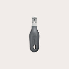 The Zyliss 2-In-1 Zester, made of stainless steel with a black ergonomic handle and a hole at the base, is an eco-friendly kitchen tool shown against a plain light background.