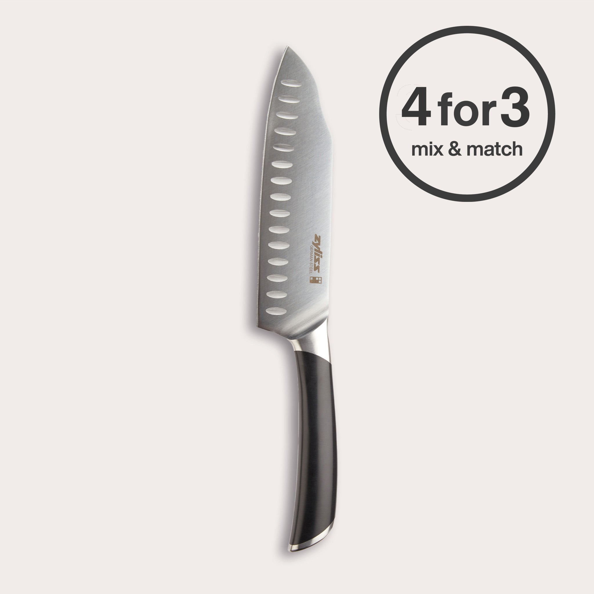 The Zyliss Comfort Pro Santoku Knife 18cm/7" features an ergonomic black handle and is crafted from premium German stainless steel.