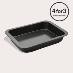 The Zyliss Non-Stick Oven Tray is black and rectangular, shown on a light background with a circular "4 for 3 mix & match" label in the top right corner.