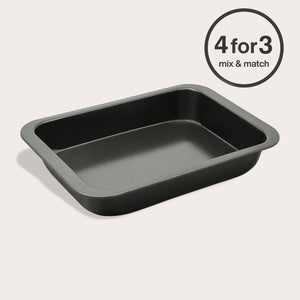 The Zyliss Non-Stick Oven Tray is black and rectangular, shown on a light background with a circular "4 for 3 mix & match" label in the top right corner.
