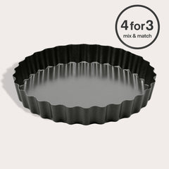 A Zyliss Non-Stick Tart Pan with a removable base is displayed on a light background, featuring a "4 for 3 Mix & Match" circular offer label in the top right corner.