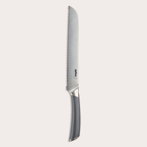 The Zyliss Comfort Pro Bread Knife 21.5cm features a German stainless steel serrated silver blade and a gray and silver handle, shown against a plain light background.