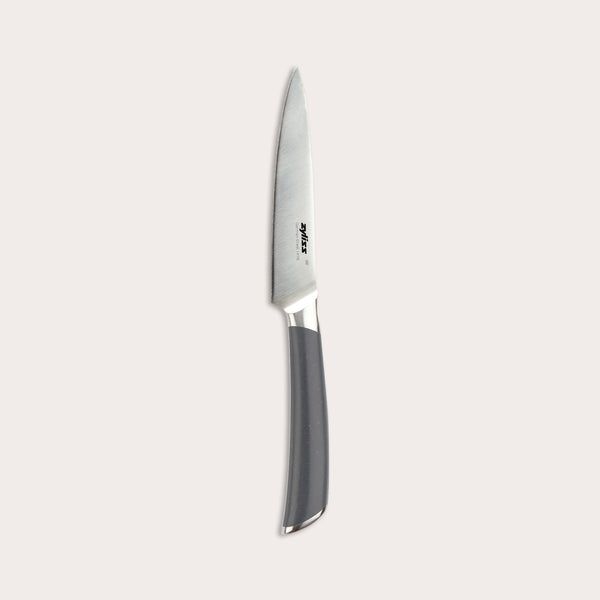 A Zyliss Comfort Pro Paring Knife 11cm/4½", made from German stainless steel with a pointed blade and grey ergonomic handle, shown on a plain light background.