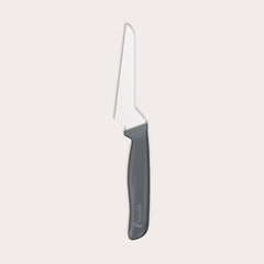 The Zyliss Offset Knife 10cm / 4 features a sharp, angled blade and an eco-friendly, ergonomic black handle, displayed vertically against a plain white background for precise cutting tasks. 
