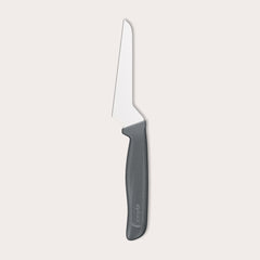 The Zyliss Offset Knife 10cm / 4" features an ergonomic, eco-friendly black handle and a short, angled stainless steel blade, displayed against a plain light background.