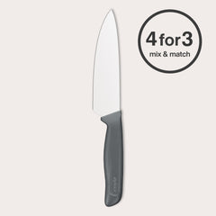 #15cm/6" 
A Zyliss Chef Knife with an ergonomic black handle and silver blade stands upright. A "4 for 3 mix & match" circular label appears in the top right, against a plain, light background.