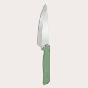 The Zyliss Classic Utility Knife features a shiny stainless steel blade and a textured green handle, displayed against a plain white background.