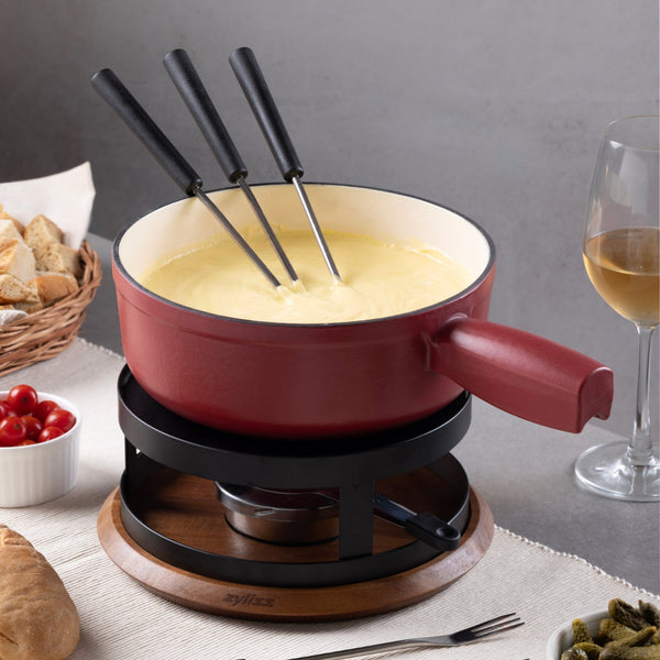 Zyliss Chalet Cast Iron Cheese Fondue Set, Red — lifestyle