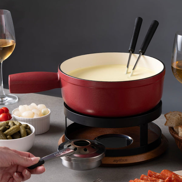 Zyliss Chalet Cast Iron Cheese Fondue Set, Red — lifestyle