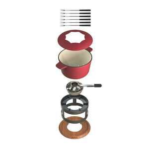Zyliss Alpine Cast Iron Fondue Set, Red — features detail