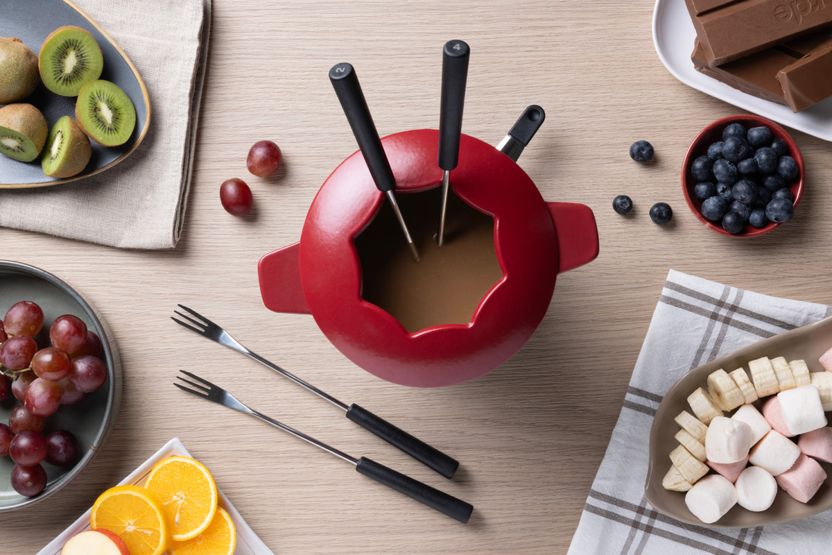 Zyliss Alpine Cast Iron Fondue Set, Red — lifestyle