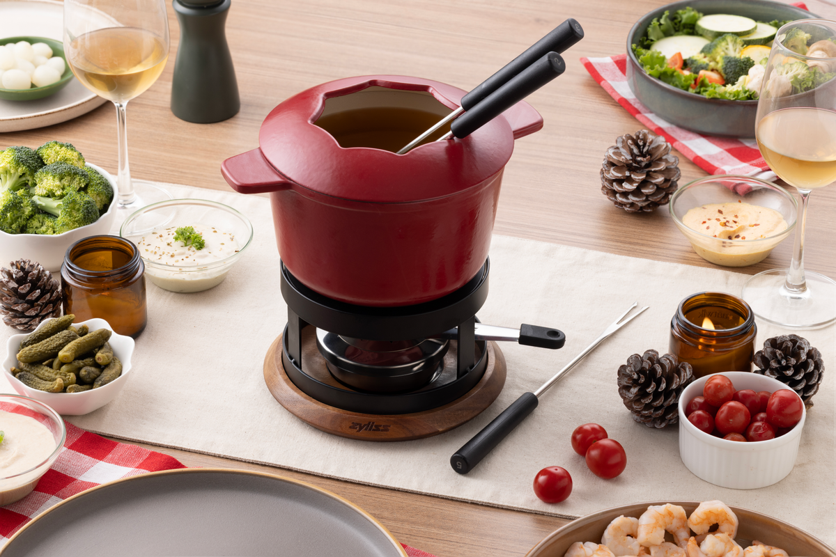 Zyliss Alpine Cast Iron Fondue Set, Red — lifestyle