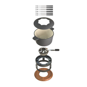 Zyliss Alpine Cast Iron Fondue Set, Beluga — features detail