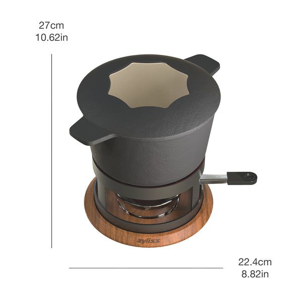 Zyliss Alpine Cast Iron Fondue Set, Beluga — text