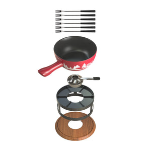 Zyliss Chalet Ceramic Cheese Fondue Set, Red — features detail