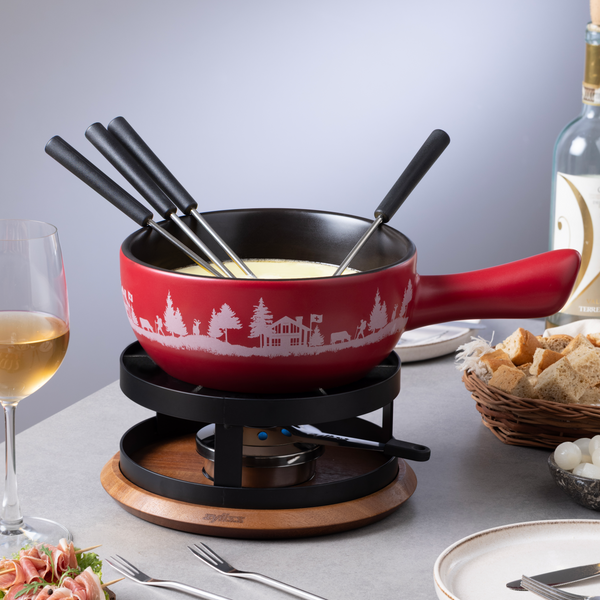 Zyliss Chalet Ceramic Cheese Fondue Set, Red — lifestyle
