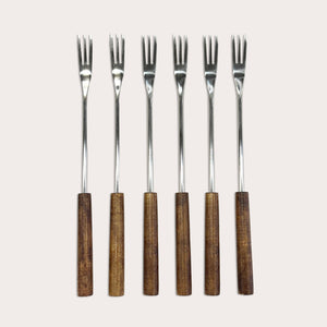 Zyliss 6 Piece Cheese Fondue Fork Acacia Wood Set — main