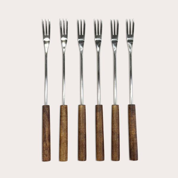 Zyliss 6 Piece Cheese Fondue Fork Acacia Wood Set — main