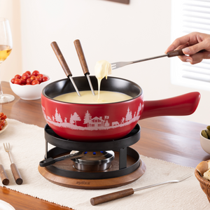 Zyliss 6 Piece Cheese Fondue Fork Acacia Wood Set  — in use