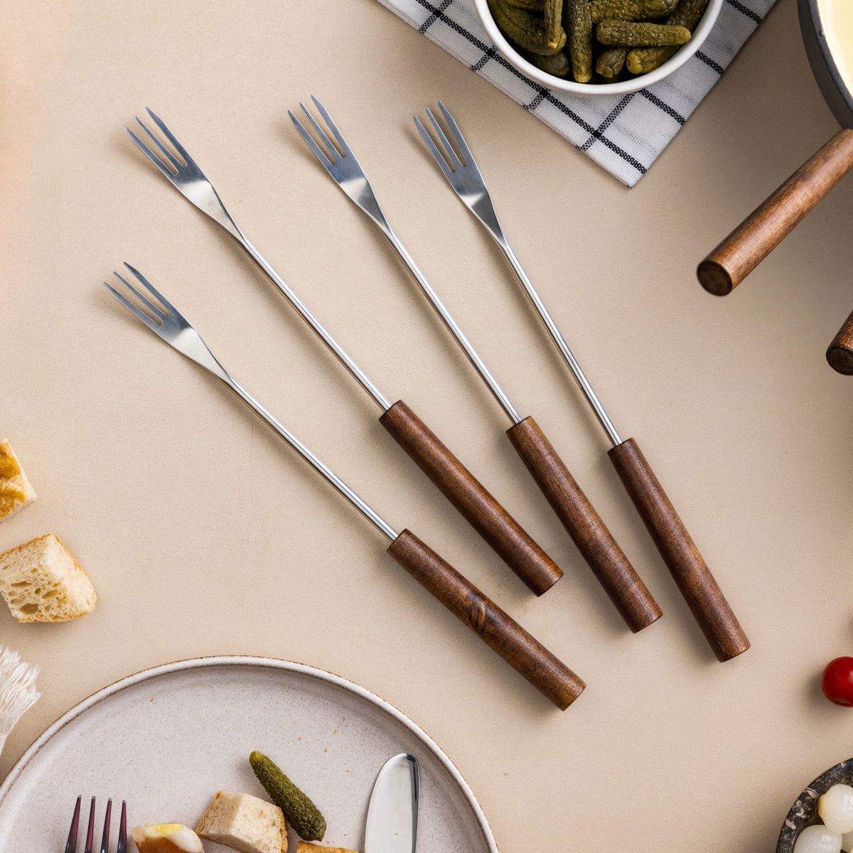 Zyliss 6 Piece Cheese Fondue Fork Acacia Wood Set  — lifestyle