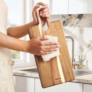 Zyliss 2 Piece Serving Board Acacia Wood Set — in use