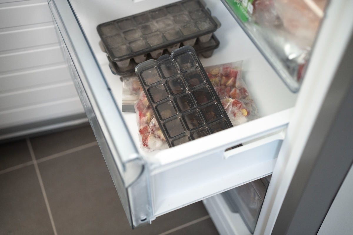 zyliss Classic Ice Cube Trays stored in a freezer drawer.