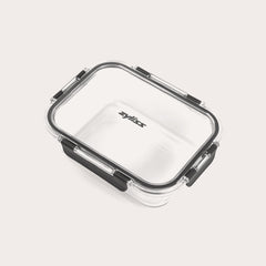The Zyliss 3-Piece Set Glass Container Set features clear rectangular borosilicate glass containers with black locking clips and transparent, leak-proof lids. The Zyliss logo is displayed at the center of each lid.