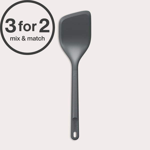 The Zyliss Angled Turner, featuring an ergonomic handle and end hole, is displayed on a light background. A 3 for 2 mix & match circular label appears in the top left corner.