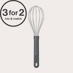A Zyliss Balloon Whisk with silicone-coated metal wires and a black handle is shown on a white background. A circular 3 for 2 mix & match label appears in the top left corner.#Medium