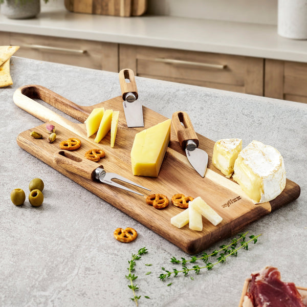 Zyliss 4 Piece Artisan Petite Cheese Knives & Serving Board Set — lifestyle