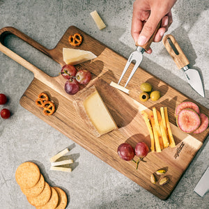 Zyliss 4 Piece Artisan Petite Cheese Knives & Serving Board Set — in use