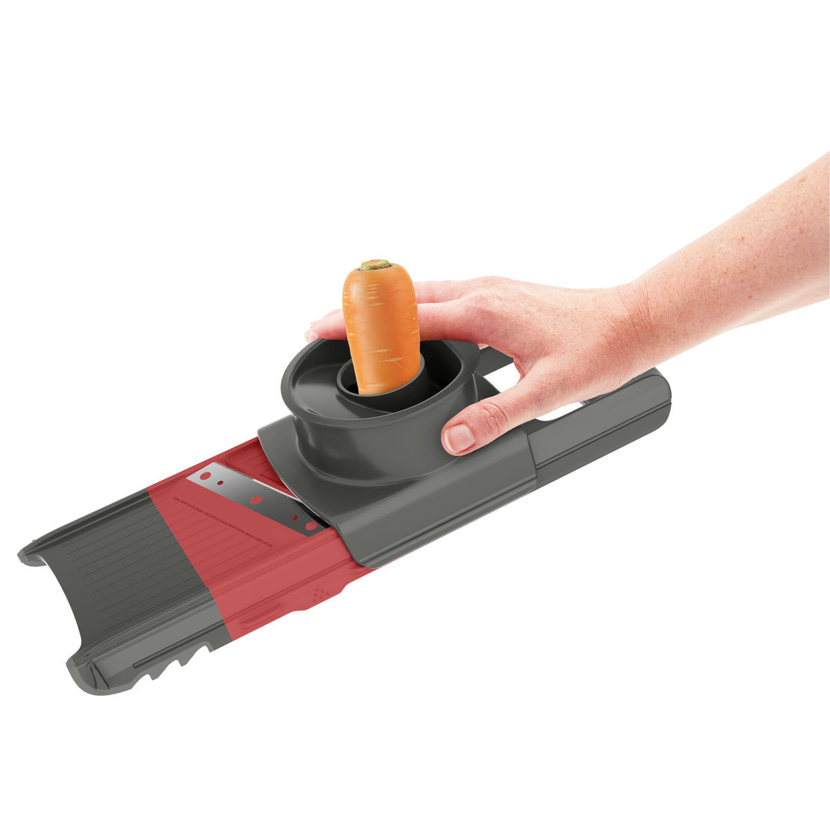 zyliss 4 in 1 Slicer & Grater food holder guiding a carrot